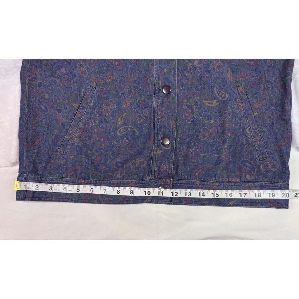 Vintage 90s Paisley Denim Jacket Womens 12 Blue Floral Boho Western Casual - Picture 7 of 10